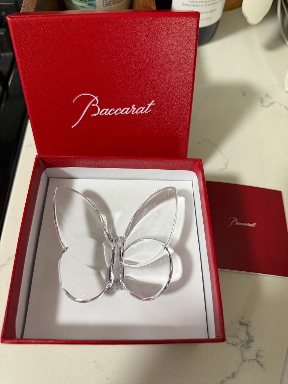 Baccarat Clear Crystal Butterfly Figurine with Red Presentation Box